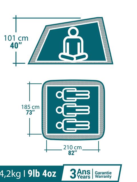 Decathlon Quechua 2 Second Fresh & Black Waterproof Pop Up Camping Tent 3 Person
