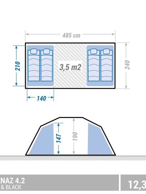 Decathlon Quechua Arpenaz Fresh & Black Waterproof Family Camping Tent 4 Person 2 Room